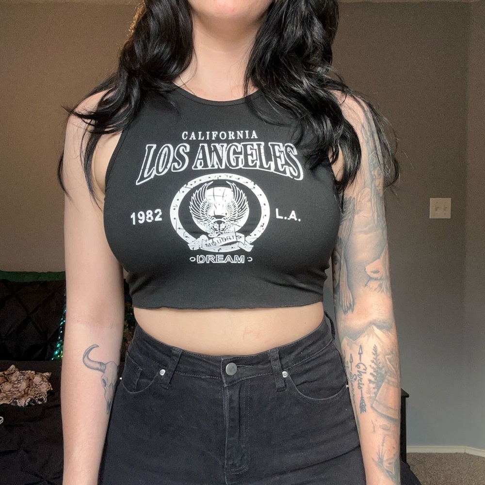 SHEIN Black California Los Angeles Muscle Tee